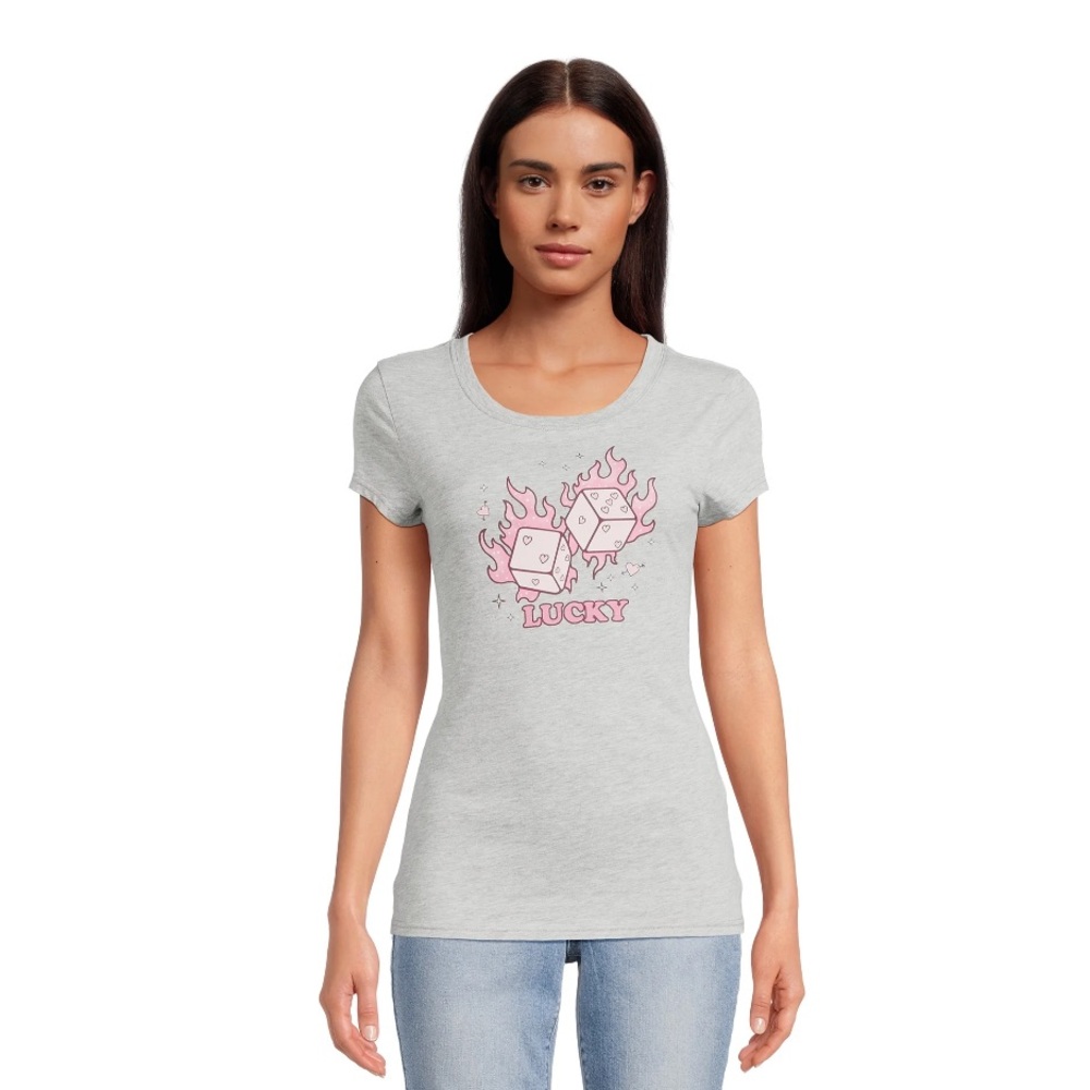 🆕 Social Edition Women's Juniors Lucky Heart Dice Graphic T-Shirt Medium (7-9)